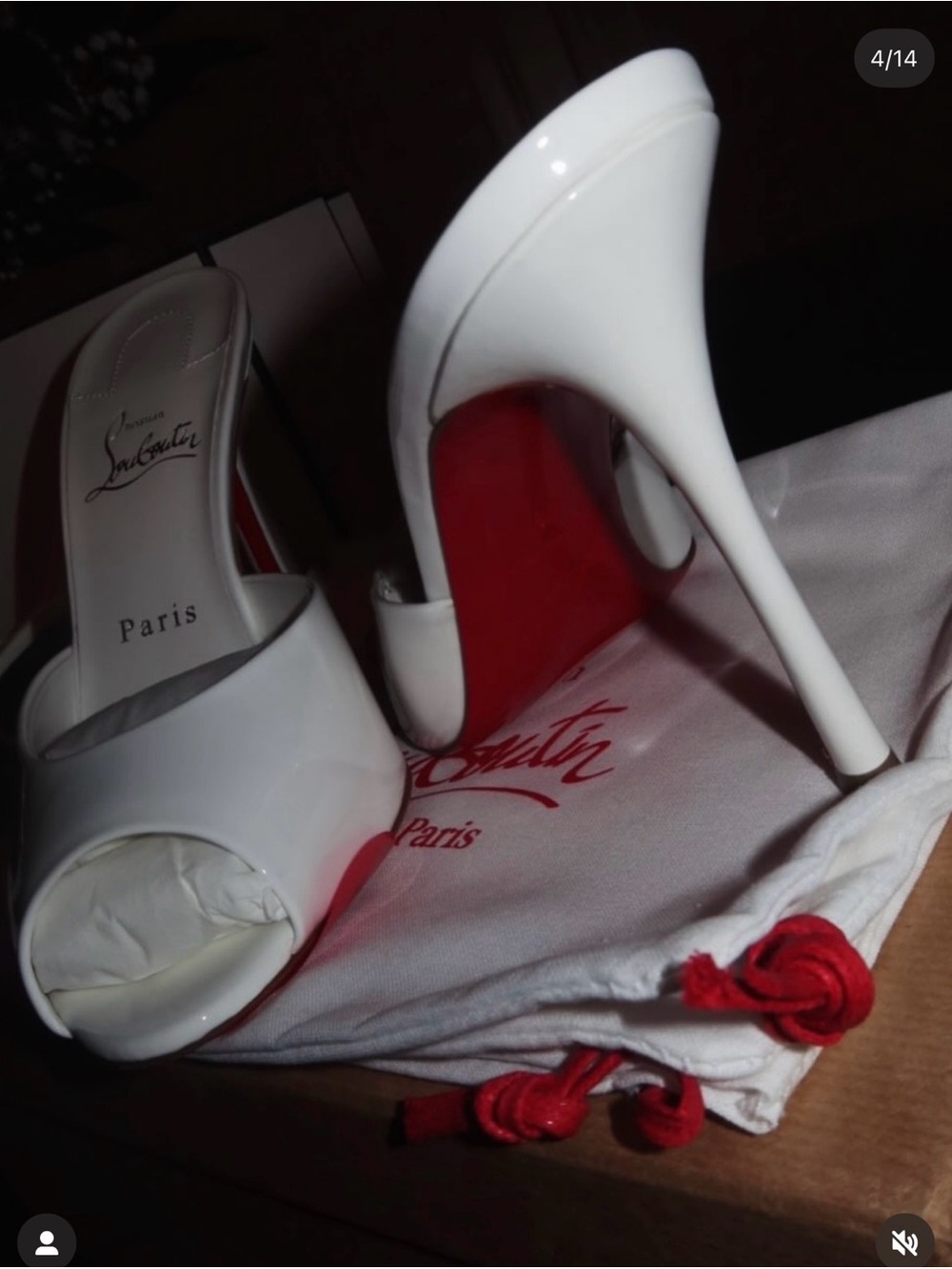Christian Louboutin Dolly Me White Patent Leather Peep-Toe Mules with Red Sole